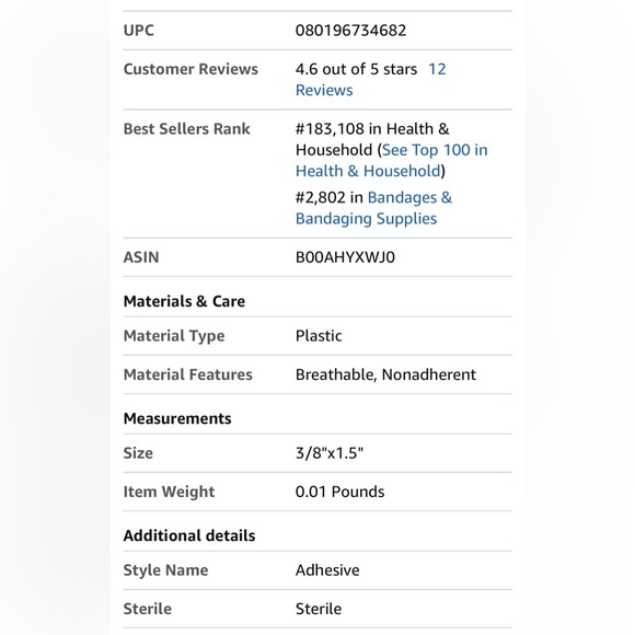 NWT MEDLINE CURAD PLASTIC ADHESIVE BANDAGES 3/8" x 1.5", BOX OF 100 - Picture 4 of 4